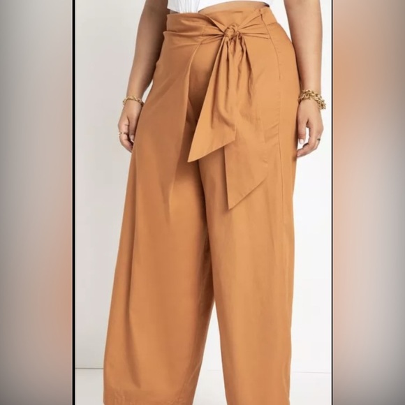 Eloquii Pants - Eloquii Tie Waist Wide-Leg Pants in Bran 20 NWOT COTTON PANTONE STATEMENT boho